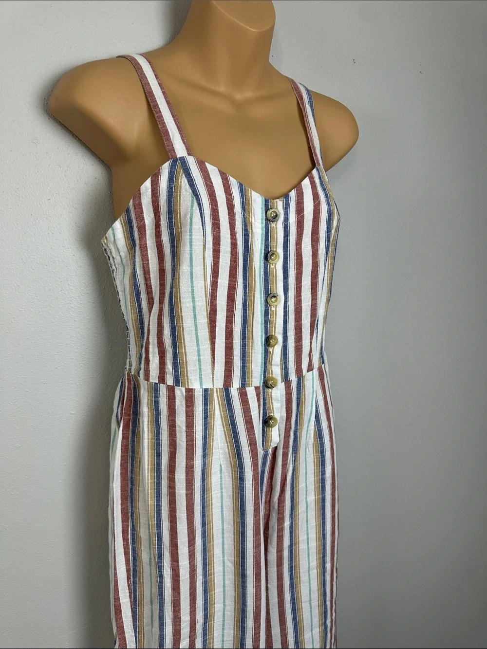 Boho Striped Button-Front Wide-Leg Jumpsuit - Picture 3 of 9